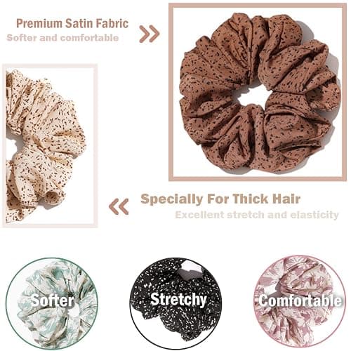 IVARYSS Extra Large Scrunchies for Women's Hair, Premium Satin Soft Jumbo Scrunchy, XL 6 inch Big Elastic Thick Band Hair Accessories, 4 Pack, Dots thumbnail 4