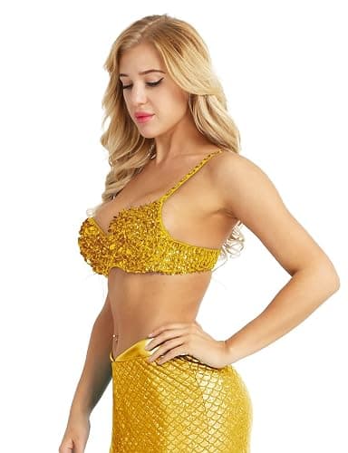 Sholeno Womens Shiny Sequins Glitter Underwire Push Up Bra Tops Belly Dance Costume thumbnail 3