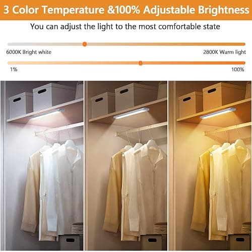 YANEGRT Under Cabinet Lights, Dimmable 60 LED Motion Sensor Light Indoor 2 Pack- Wireless USB Rechargeable, 3 Color Magnetic Closet Light for Kitchen, Wardrobe Storage thumbnail 3