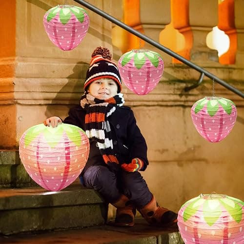 4 PCS Strawberry Paper Lantern Pink thumbnail 6
