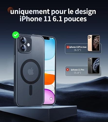 FLLAO Magnétique Coque pour iPhone 11 avec 2 Verre Trempé, Compatible avec MagSafe, Protection d'objectif Tout Compris, Etui Translucide Mat Arrière Housse Fine Antichoc Case, Noir thumbnail 2