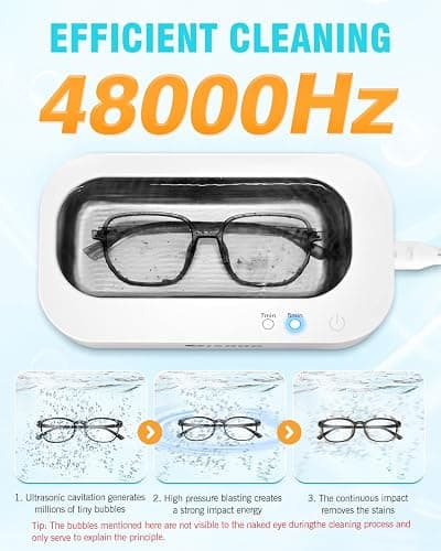 Gisaae Jewelry Cleaner, 48kHz Professional Ring Cleaner with 2 Modes, 12oz Jewelry Cleaner Ultrasonic Machine for Glasses, Watch Band, Retainer, Denture, Razor, Silver - 350ml White thumbnail 2