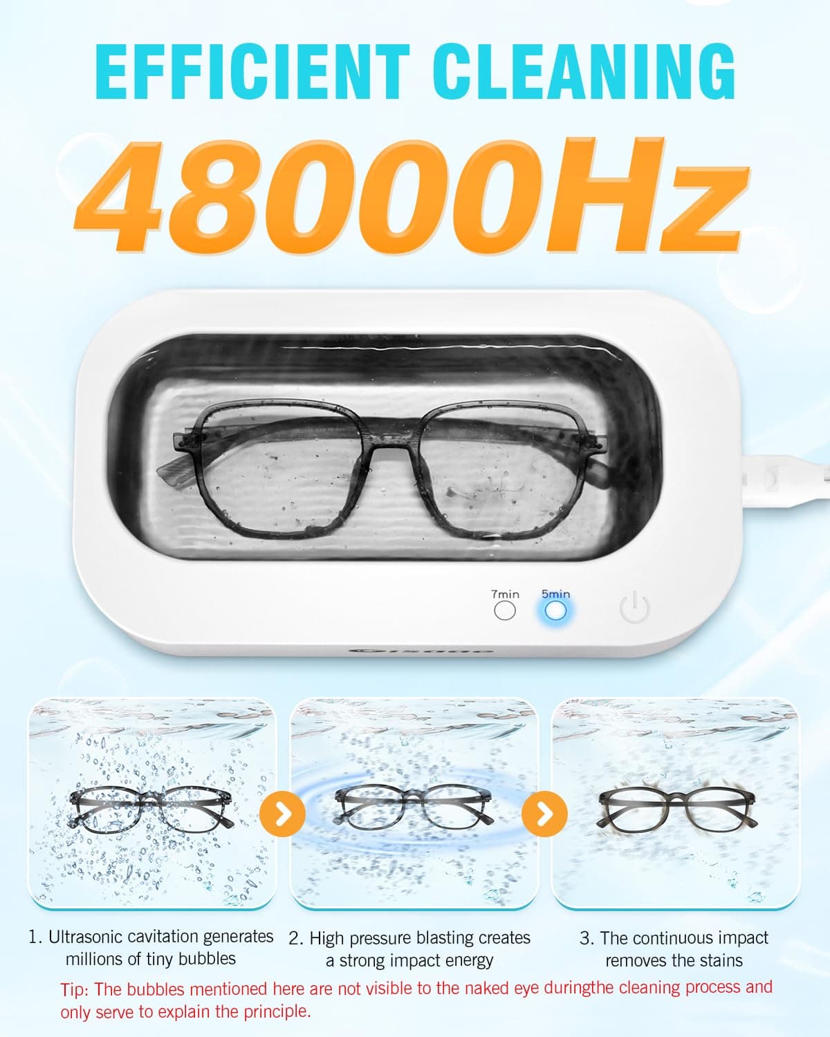 Ultrasonic Jewelry Cleaner, 11.8oz(350ML) Portable Ultrasonic Cleaner with 2 Modes, 48kHz Jewelry Cleaner Ultrasonic Machine for Glasses, Ring, Watch Band, Retainer, Dentures, Coin, Razor thumbnail 2