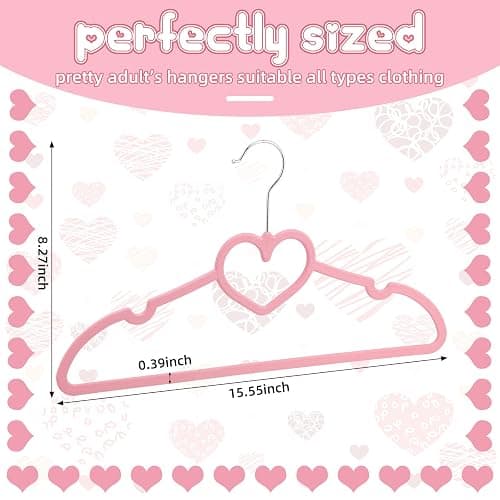 Qunclay 50 Pcs Pink Plastic Heart Hangers with 360 Degree Swivel Hook, Heavy Duty Sturdy Heart Clothes Coat Hanger, Cute Kawaii Room Decor for Adult Women, Space Saving with No Hanger Mark thumbnail 3
