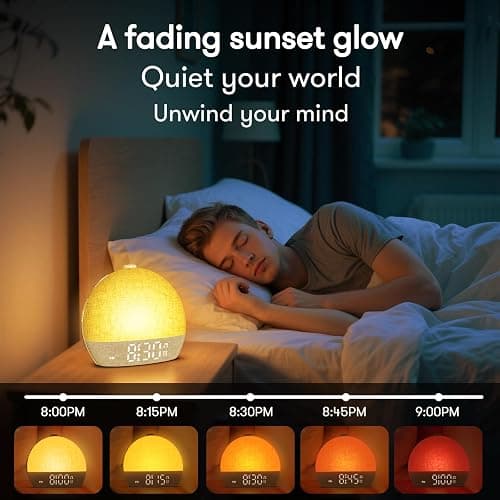 Wake Up Light Sunrise Alarm Clock, White Noise Sound Machine with 30 Soothing Sounds, Dimmable Night Lights, Sleep Aid, Snooze, Timer, Loud Alarm Clock for Heavy Sleepers Adults Kids, Ideal for Gift thumbnail 5