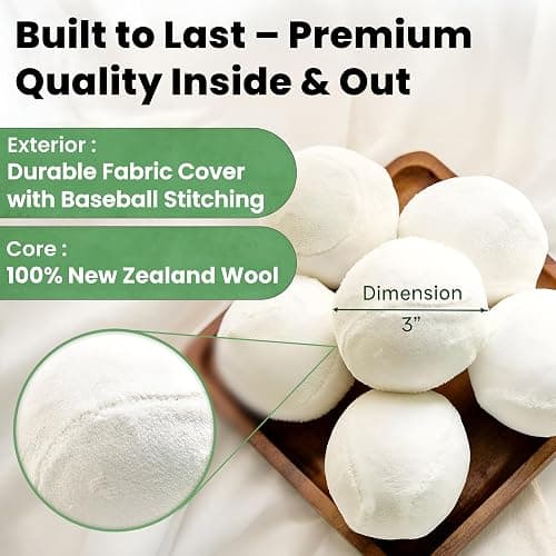 VIVASPHERE Wool Dryer Balls - Lint-Free - 6XL Pack - 1000+ Loads - Premium Natural Fabric Softener - Reduces Drying Time & Static - Includes Essential Oil - with Storage Bag thumbnail 3