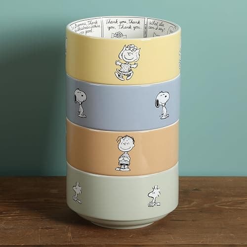 Peanuts Snoopy Bonbon Bites 4-Piece 5.5-Inch Decorated Stoneware Ceramic Stackable Bowl Set, Microwave & Dishwasher Safe Snack and Dessert Bowls thumbnail 8