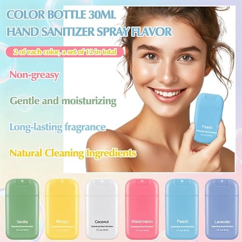 12 Pack Mist Hand Sanitizer Spray with Keychain Power Mini Hand Sanitizer Bulk Travel Size 1oz Scented Moisturizing Variety Pack Back to School Teacher Gift Staff Positive Employee Gift(Fresh) thumbnail 2