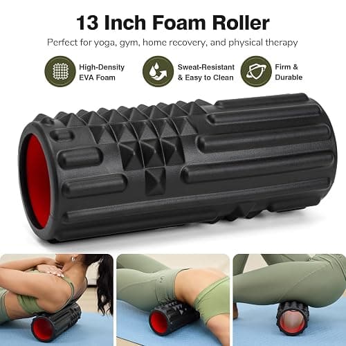 LTHTRADE 5 in 1 Foam Roller Set - Foam Roller for Legs, Muscle Roller Stick, Massage Ball, Resistance Band for Physical Therapy & Deep Tissue Muscle Massage (Black) thumbnail 3