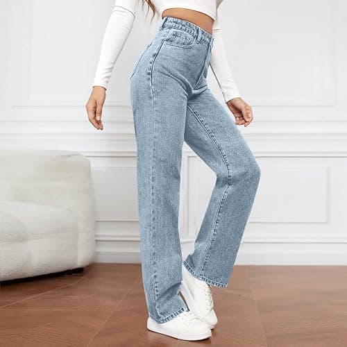 MGWTFZDL High Waisted Jeans for Women Straight Leg Denim Pants Wide Leg Jeans High Rise Baggy Pants with Pockets Streetwear thumbnail 5