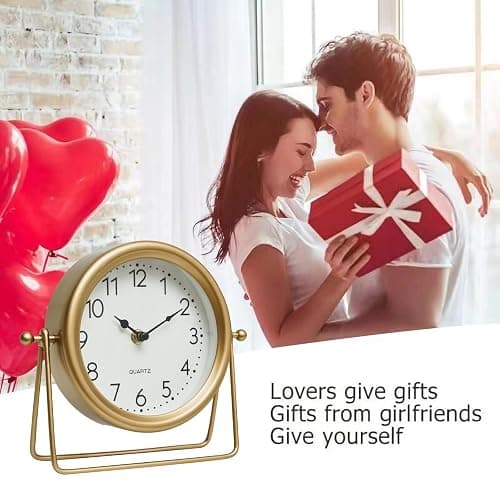 EMAX HOME Vintage Golden Table Clock - Elegant Battery Operated Office, Living Room, and Bedroom Clock with Minimalist Design Gold Table Decor 22x19.5x5.5cm thumbnail 8