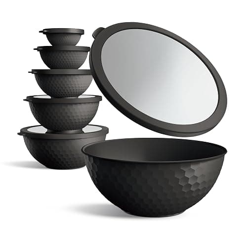 COOK WITH COLOR Mixing Bowls with Lids - 12 Piece Plastic Nesting Bowls Set includes 6 Prep Bowls and 6 Lids, Non Slip Bottom and Embossed Design - Microwave Safe (Black) thumbnail 2