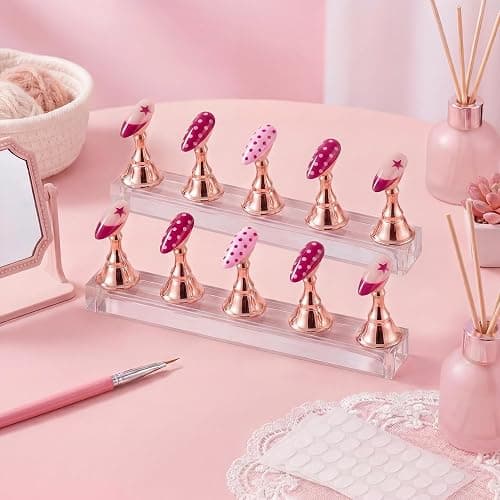 Difenni Nail Stand for Press Ons, Acrylic Magnetic Nail Tips Practice Holder,100 Pcs Reusable Double-Sided Tape Dot for Home DIY Salon Painting Nails Stand kit (Rose Gold) thumbnail 8