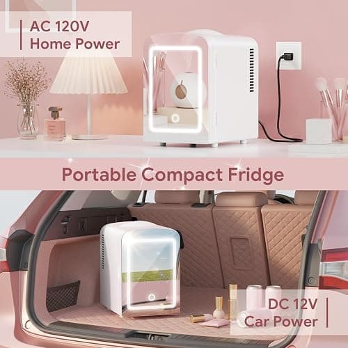 Xbeauty 4L Mini Skincare Fridge With Dimmable LED Mirror | Mini Makeup Fridge for SkinCare, Cosmetics, Food & Drinks, Portable Small Refrigerator for Bedroom, Dorm, Car, Office, White thumbnail 5