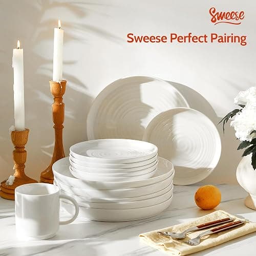 Sweese Porcelain Dinner Plates Set of 6, 10.5 Inch Dish Set - Dishwasher, Microwave, Oven Safe, Scratch Resistant, Kitchen Serving Dishes - White thumbnail 6