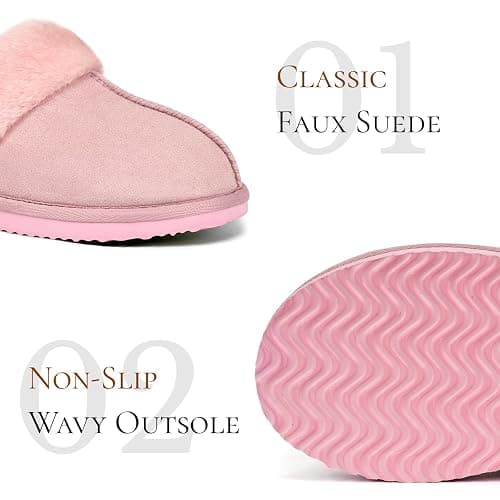 OOW Fuzzy Slippers for Women Cozy Faux Fur House Shoes Winter Warm Memory Foam Slippers for Indoor and Outdoor thumbnail 3