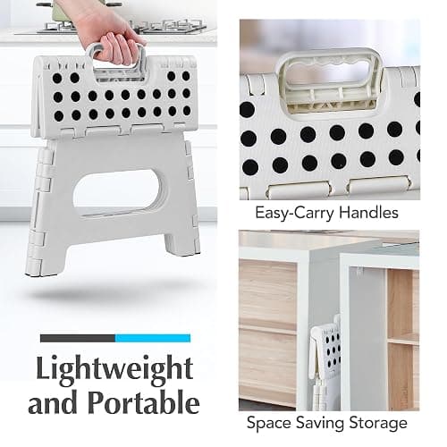 Handy Laundry Folding Lightweight Step Stool - Sturdy Enough to Support Adults and Safe Enough for Kids - Opens Easy with One Flip - Great for Kitchen, Bathroom or Bedroom (White - 9 Inch) thumbnail 7