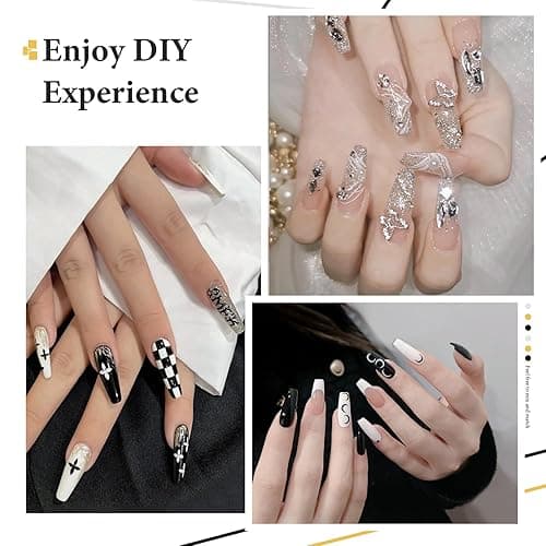 GOICC Gel Nail Art Polish Set with Thin Brush – 4 Colors White Gel Nail Polish Black Silver Glitter Liner for Nail Art Design French Tips Soak Off UV/LED 8ml thumbnail 7