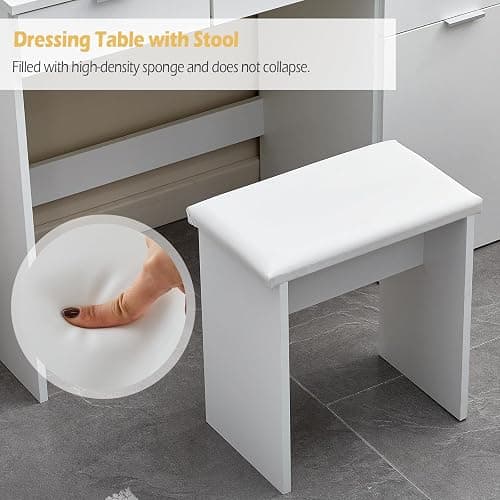 TUKAILAi White Large Dressing Table Set with Hollywood 12 LED Lights Mirror and Cushioned Stool, Vanity Desk Set Makeup Table with 4 Drawers and Storage Unit Dresser for Bedroom Girls Women thumbnail 8