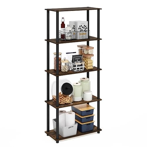 Furinno Turn-N-Tube Storage Shelves, 5-Tier Book Shelf, Corner Shelf, Toolless Open Shelves, for Organization and Storage, Living Room, Garage, Home Office, Amber Pine thumbnail 5