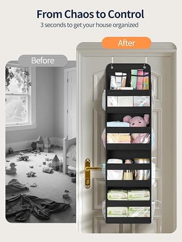 Yecaye 5 Tier 1Pc Over the Door Organizer, Swing-proof Door Organizer Hanging with Clear PVC Windows, Behind the Door Storage for Bedroom Nursery Closet Laundry Pantry Bathroom, Black thumbnail 4