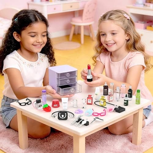 76pcs Mini Dollhouse Accessories Bathroom Cosmetic Set,Jewelry Storage Case | Dollhouse Accessories Towel Toothbrush Shampoo Toiletries Set,Mini Doll House Accessories Perfume Backpack,Girl Micro Scene thumbnail 6