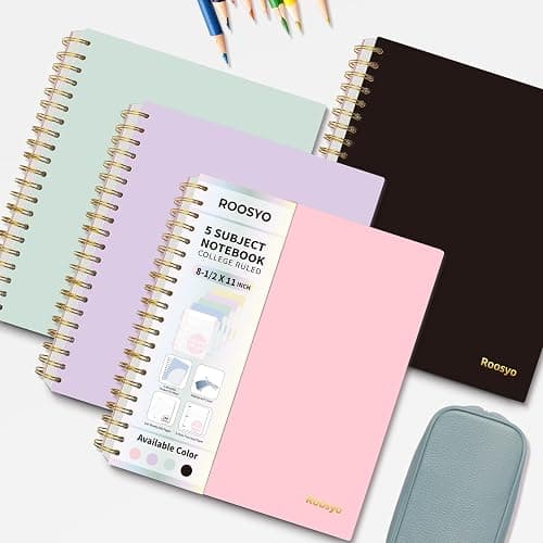 Aesthetic 5-Subject Notebook College Ruled with 5 Movable Tab Dividers & Pockets, 150 Sheets, 3-Hole Punched, Spiral Notbook, Plastic Cover, Fits 8.5"x11", 68gsm Paper, Includes Writable Stickers – Cute School Journal or Office Supplies, Pink thumbnail 7