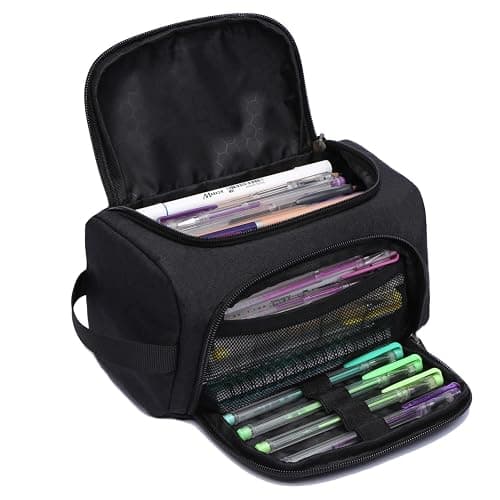 XQXA Large Capacity Pencil Case Organizer, Multifunctional Extra Big Pencil Pouch with Compartmens, Travel Simple Stationery Pen Bag, Fabric Pencil Bag for Men Women Girl Boy (Black) thumbnail 8