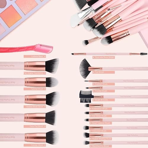 Real Perfection Makeup Brush Set 16 Pcs with 1 Eyebrow Razor Premium Synthetic Foundation Powder Concealers Eyeshadow Blush Makeup Brushes Make up Brushes Kit (Pink) thumbnail 2