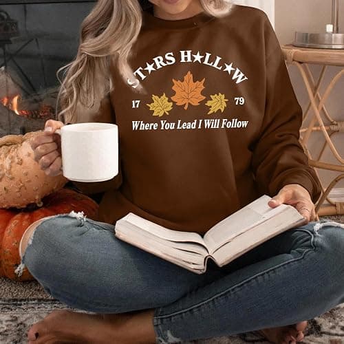 KIEKIECOO Womens Crewneck Sweatshirt Fall Leaf Vintage Graphic Sweatshirts Letter Drop Shoulder Long Sleeve Pullover Tops thumbnail 5