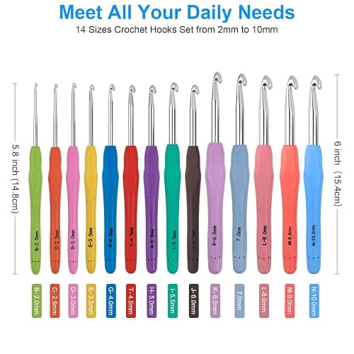 Crochet Hooks 14 Sizes Crochet Hook Set, 53 Pack Yarn Crochet Kit for Beginners, Knitting Needles with Ergonomic Handles for Arthritic Hands, Crochet Needle Kit with Blue Case for Crocheters thumbnail 2