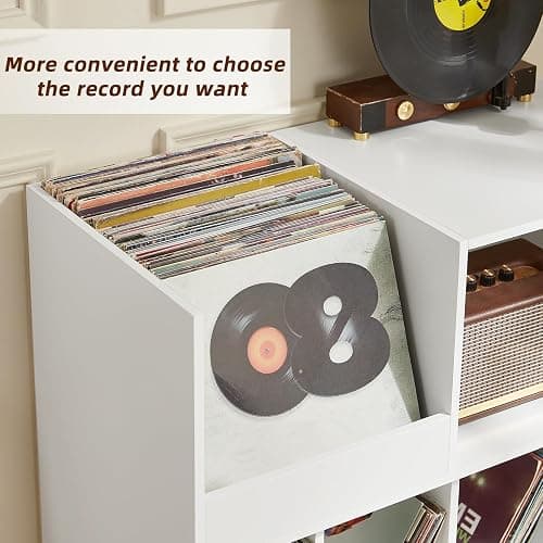 LELELINKY Large Record Player Stand, 48''Turntable Stand with Storage, Vinyl Record Holder with Display Area, Record Player Table Holds Up to 450 Albums, Record Stand for Music Room Living Room thumbnail 4