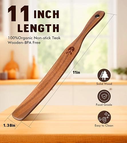 Skinny Spurtle for Sourdough Starter, Mixing, Reaching Bottom of Jar, Dough Whisk, Natural from High Moist Resistance Teak, Spurtles Kitchen Tools Wooden Kitchen Utensils for NonStick Cookware thumbnail 2