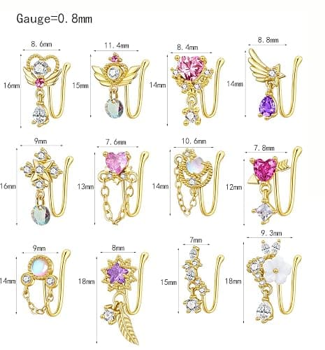 PLOMFOV 12Pcs Fake Nose Ring for Women Dangling Nose Cuffs Faux Clip on Nose Ring for Non Pierced Nose thumbnail 8