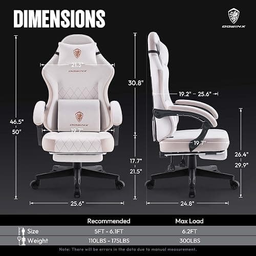 Dowinx Gaming Chair with Pocket Spring Cushion, High Back Ergonomic 360° Swivel Chair for Office Gaming, Massage Lumbar Support with Footrest for Adults, 300LBS Capacity, Beige for Office Gaming thumbnail 2