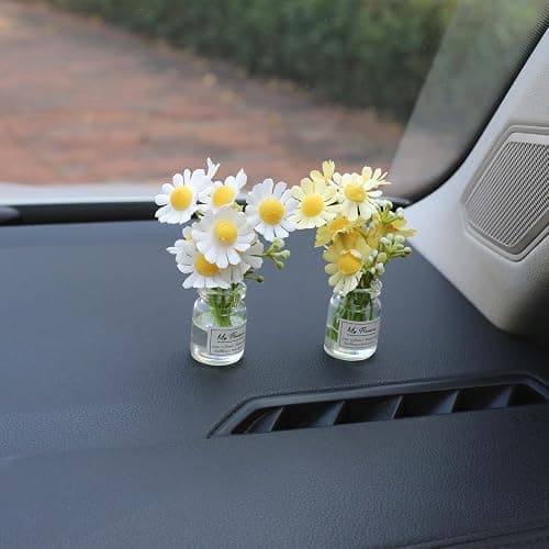 Kiofs Daisy Flower Car Accessories for Women Interior Aesthetic, 3 Pcs Daisy Cute Car Dashboard Decorations thumbnail 5