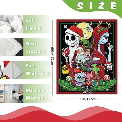 Zzkol Christmas Flannel Blanket, Xmas Santa Monster Witch Throw Blanket Gifts for Kids Men Women, Funny Holiday Soft Blanket for Bedding Sofa 50 x 60 Inch thumbnail 3