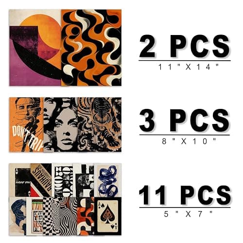 ANERZA 16 PCS Retro 70s Wall Art Decor, Eclectic Vintage Gallery Wall Prints for Bedroom, Abstract Minimalist Posters for Living Room Aesthetic, Collage Kit Pictures, 60s 80s 90s Dorm Home Decor thumbnail 3
