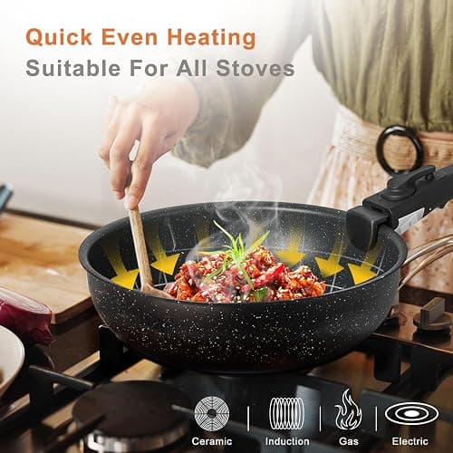 Sweetcrispy 12-Piece Granite Nonstick Pots and Pans Set, Black | Detachable Handle, Stackable, Space-Saving, Dishwasher ＆ Oven Safe, Induction Ready, RV & Condo Kitchen, New Home Cookware thumbnail 4