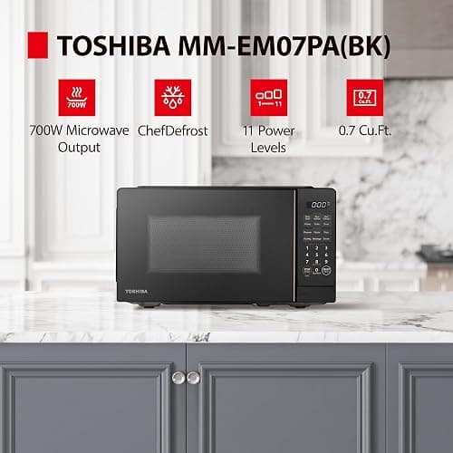 TOSHIBA Small Microwave Oven with 11 Power Levels, ChefDefrost, Sound On/Off & Eco Mode, 0.7 Cu Ft, 700W, Black, MM-EM07PA(BK) thumbnail 3