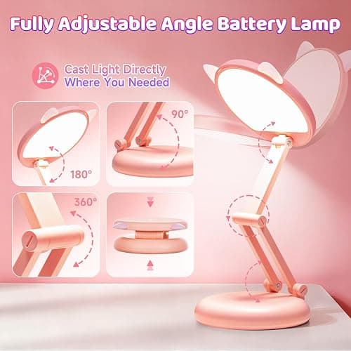 One Fire Cute Desk Lamp Pink Dorm Lamps for College Girls Foldable Portable Rechargeable Dimmable Cute Cat Lamp Kawaii Room Decor,College Dorm Decor for Girls Pink Classroom Essentials thumbnail 8