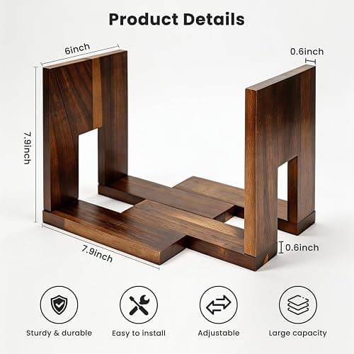 Vinyl Record Storage Stand: Solid Acacia Wood Album Holder for Desktop | Adjustable Vinyl Record Display Holds 1-60 LPs,Now Playing Record Holder for Shelf,Premium Music Gift for Collectors thumbnail 2