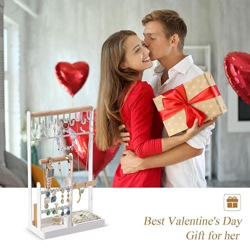 ProCase Jewelry Organizer Jewelry Stand Jewelry Holder Organizer, 4-Tier Necklace Organizer with Ring Tray, Large Aesthetic Jewelry Tower Storage Rack Tree for Bracelets Earrings Rings -Large, White thumbnail 8