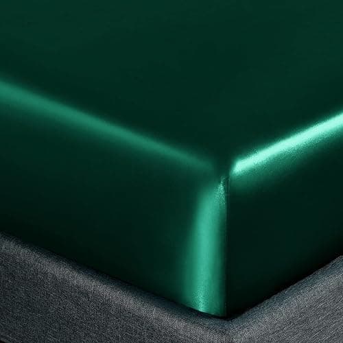 Homiest 3pcs Satin Sheets Set Luxury Silky Satin Bedding Set with Deep Pocket, 1 Fitted Sheet + 1 Flat Sheet + 1 Pillowcase (Twin Size, Blackish Green) thumbnail 5