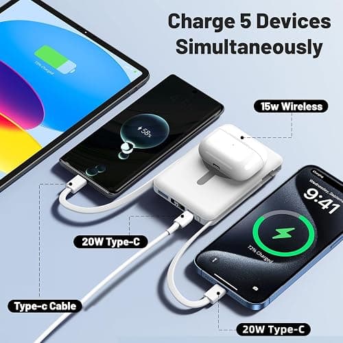 Azmuth Power Bank, für Magsafe Powerbank iPhone 10000mAh, Magnetische Power Bank Wireless Schnellladen mit LED Display Tragbares Ladegerät Akkuspack für iPhone 17/16/15/14/13/12/Pro/Pro Max thumbnail 4