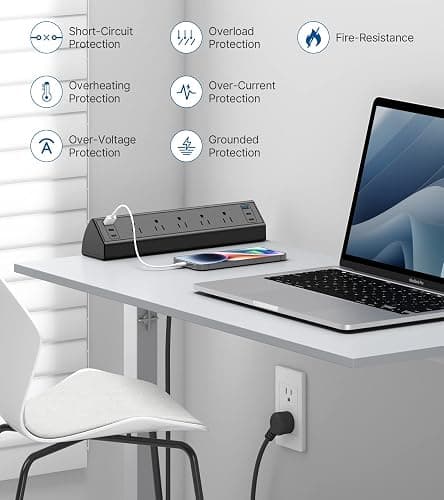 Desk Clamp Power Strip USB C,40W Total Fast Charging Station,4 PD 20W USB C Ports,Desk Edge Mount Power Strip 6 USB Ports 5 AC Outlets Surge Protector,6ft Cord,Fit 1.96" Tabletop Edge - 5 Outlets & 6 USB Ports - Black thumbnail 3