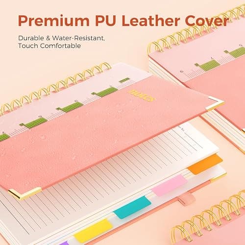 XYark B5 Hardcover Spiral Notebook, 8"x10" College Ruled Notebooks with Removable Dividers Tabs & Ruler, 5 Subject Notebook 300 Pages, Large Lined Journal for Women Men School Work Office, Pink thumbnail 2