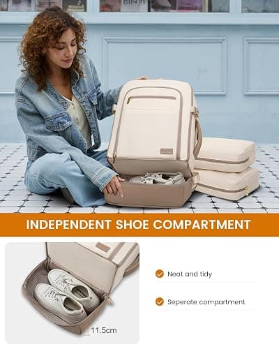 LOVEVOOK Sac à dos de voyage cabine avec compartiment à chaussures séparé, 40L pour femmes avec compartiment humide et sec, pour ordinateur portable de 17 pouces, bagage à main pour voyage. thumbnail 2