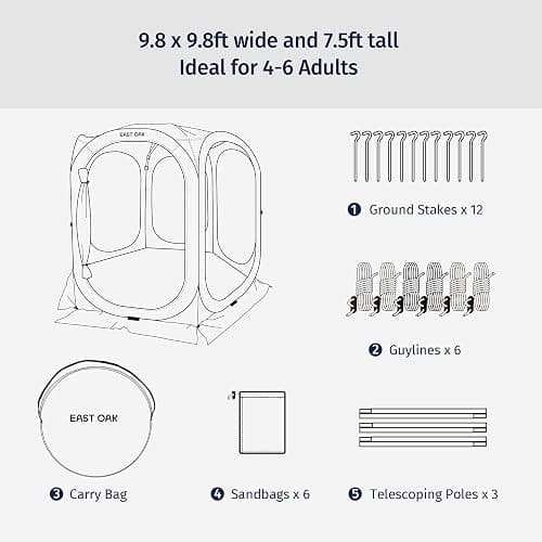 EAST OAK Screen House Tent Pop-Up, Portable Screen Room Canopy Instant Screen Tent 10 x 10 FT with Carry Bag for Patio, Backyard, Deck & Outdoor Activities, Beige - Beige - 10×10 FT thumbnail 7