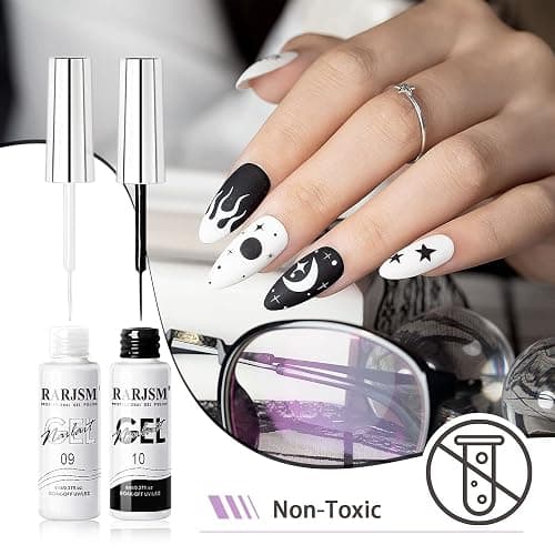 RARJSM Nail Art Gel,Liner Gel Polish,Black White Nail Design Polish Painted GelNailPolish Set 2Pcs Soak off Curing Requires 8ml Build in Thin Brush for Home Salon Diy Nails French Manicure Painting thumbnail 3